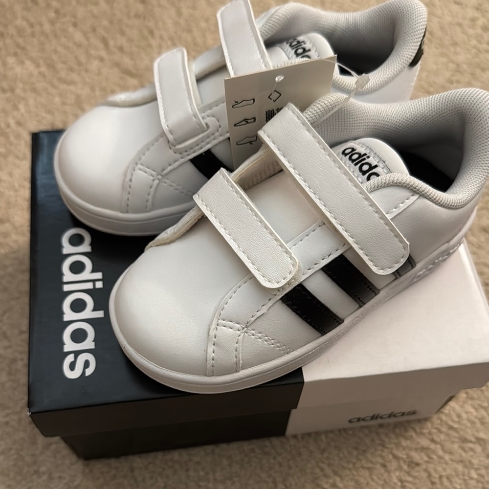 Adidas BASELINE CMF INF White and Black Classic Velcro Sneakers